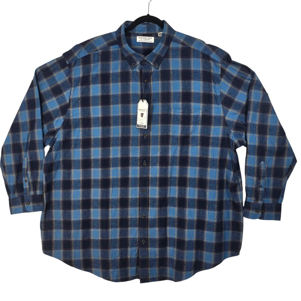 Roundtree & Yorke Mens 3XB Portuguese Flannel Shirt Blue Plaid Big Man Comfy NWT